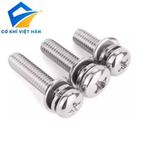 Vít pake tròn liền long đen kép inox