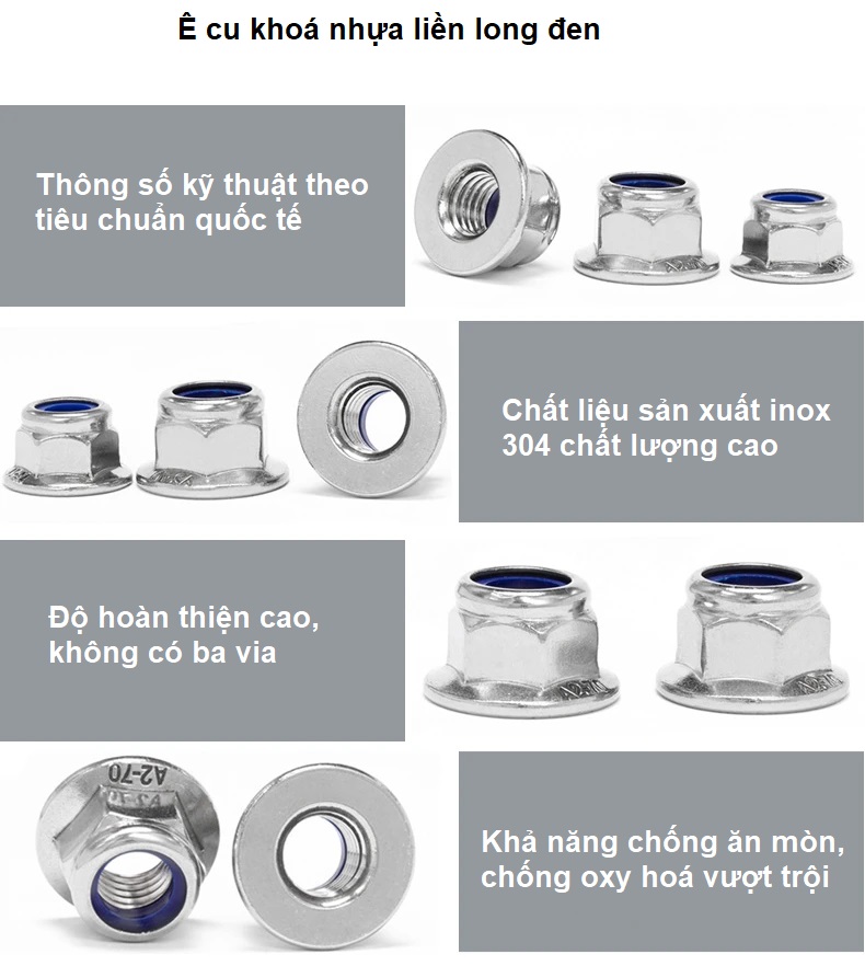 Ê cu (đai ốc) khoá nhựa liền long đen Din 6926